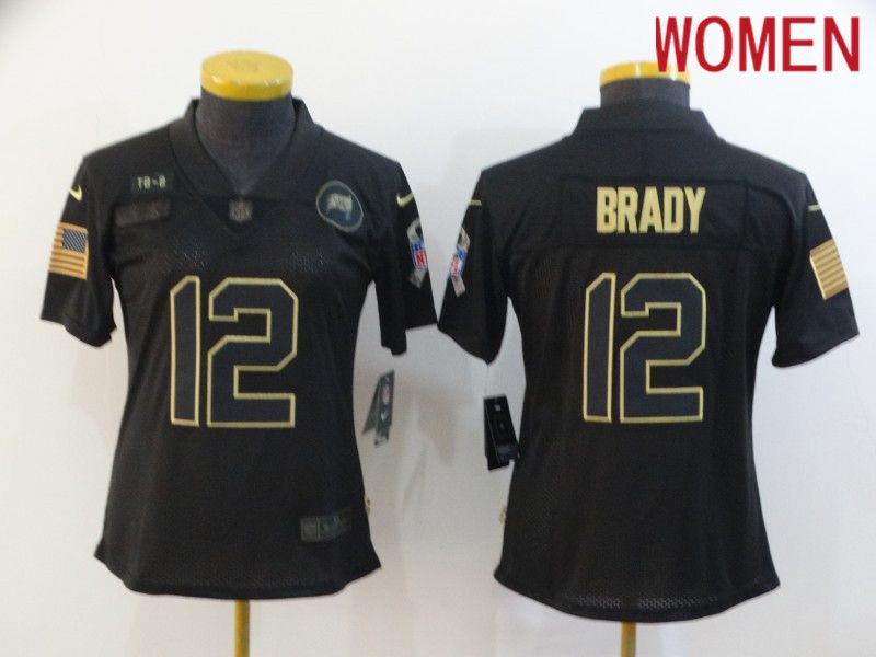 Women Tampa Bay Buccaneers #12 Brady Black gold lettering 2020 Nike NFL Jersey->kansas city royals->MLB Jersey